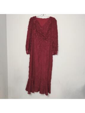 SHEIN Red Textured Maxi Dress / Formal Long Sleeve Dress Size 10 Bodycon